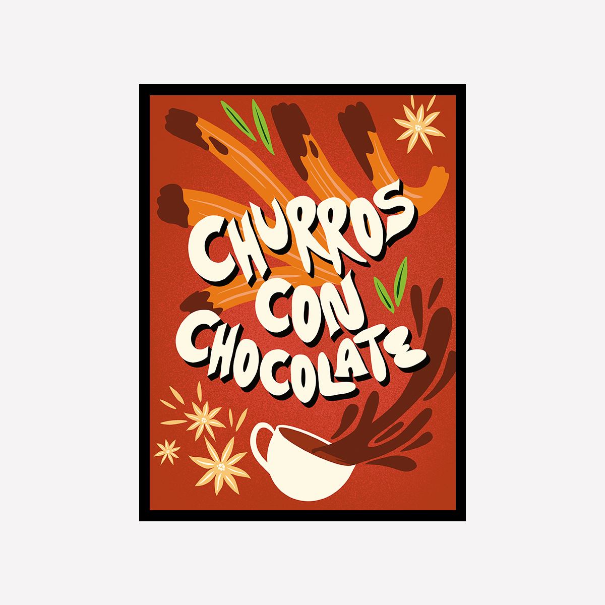 Churros con Chocolate Lettering Gráfico Art Print