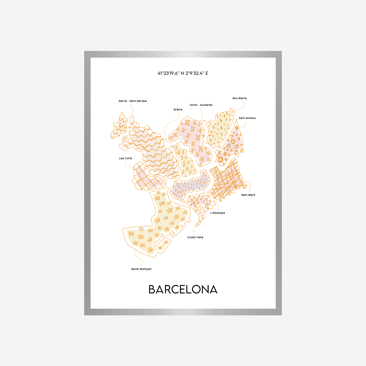 Mapa Doodle Barcelona Gold