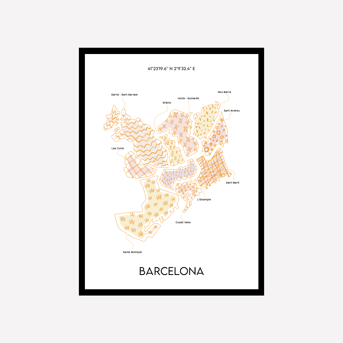 Mapa Doodle Barcelona Gold