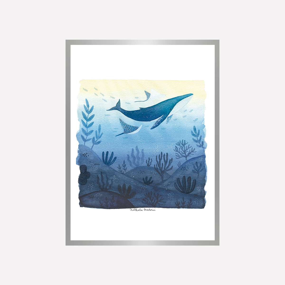 Whale and Rays in Corals Art Print