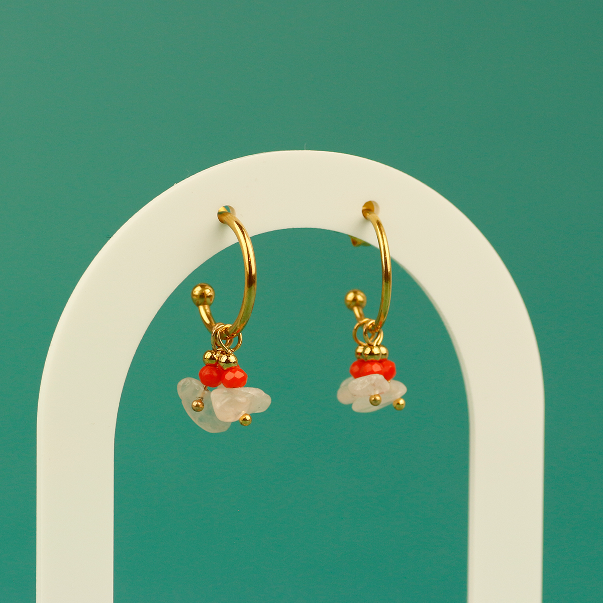 Argollas Boho con Piedras Coral