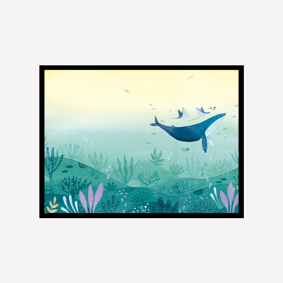 Underwater Whale and Two Rays Art Print