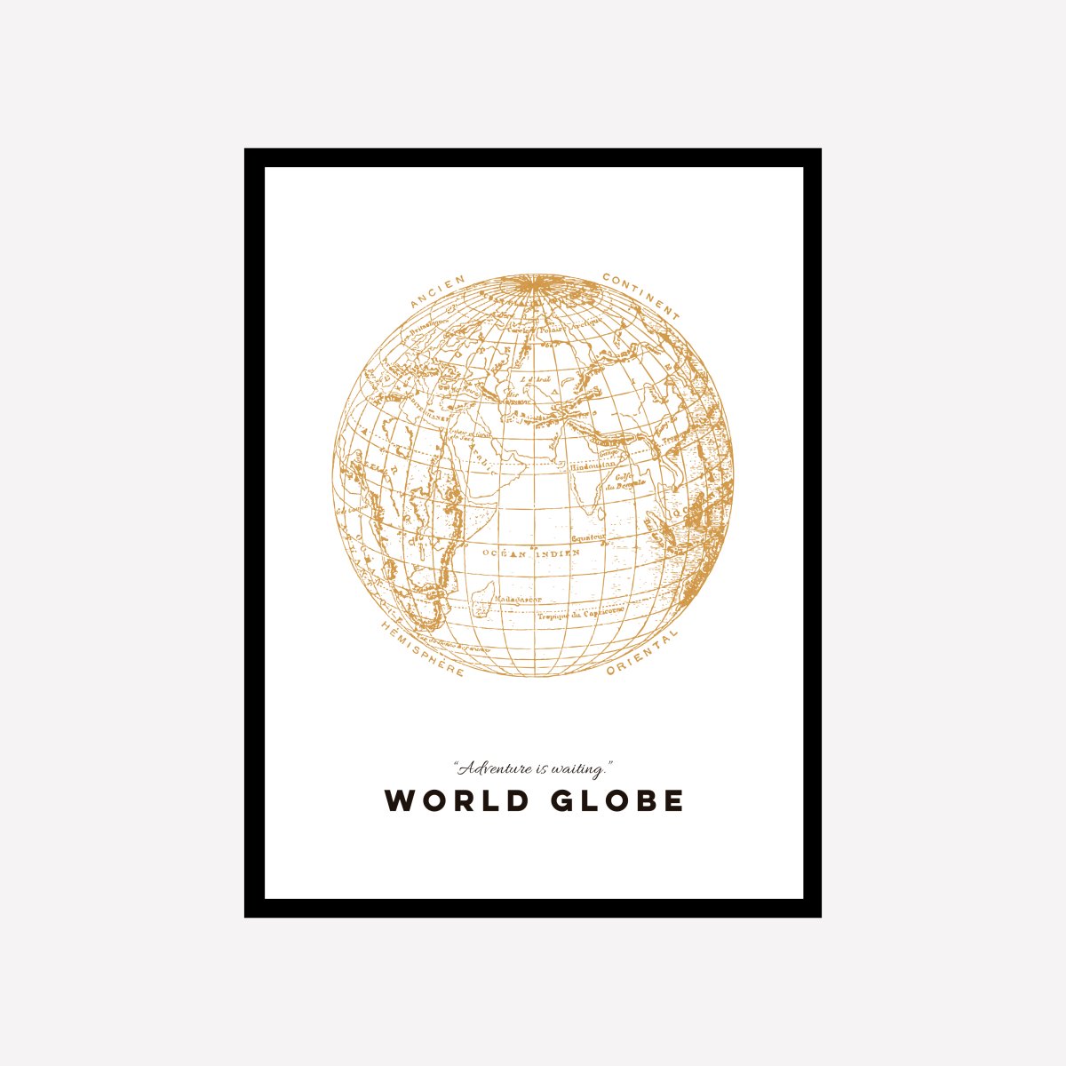 World Globe Gold Art Print - DesignPlace
