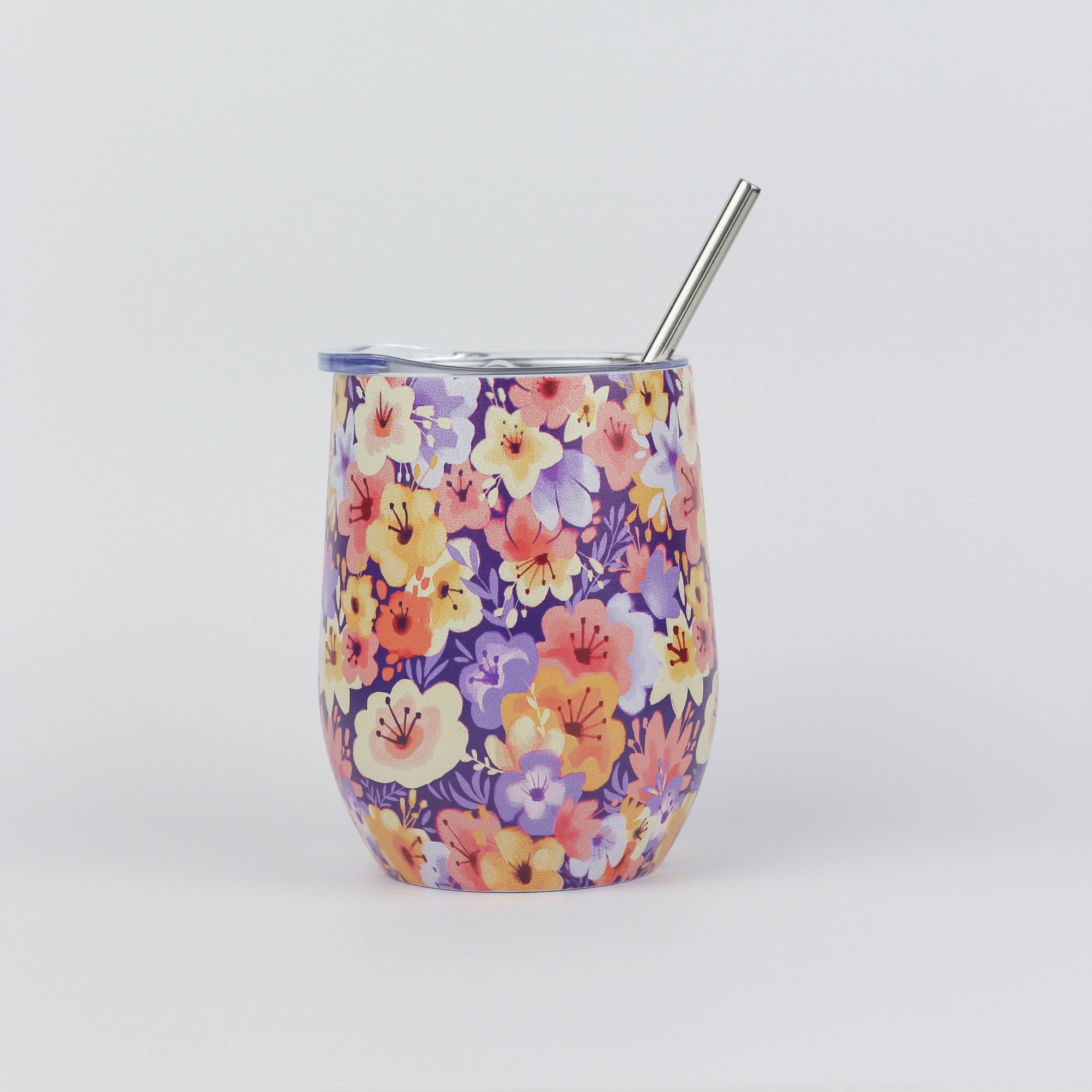 Purple Bouquet Stainless Steel Wine Mug