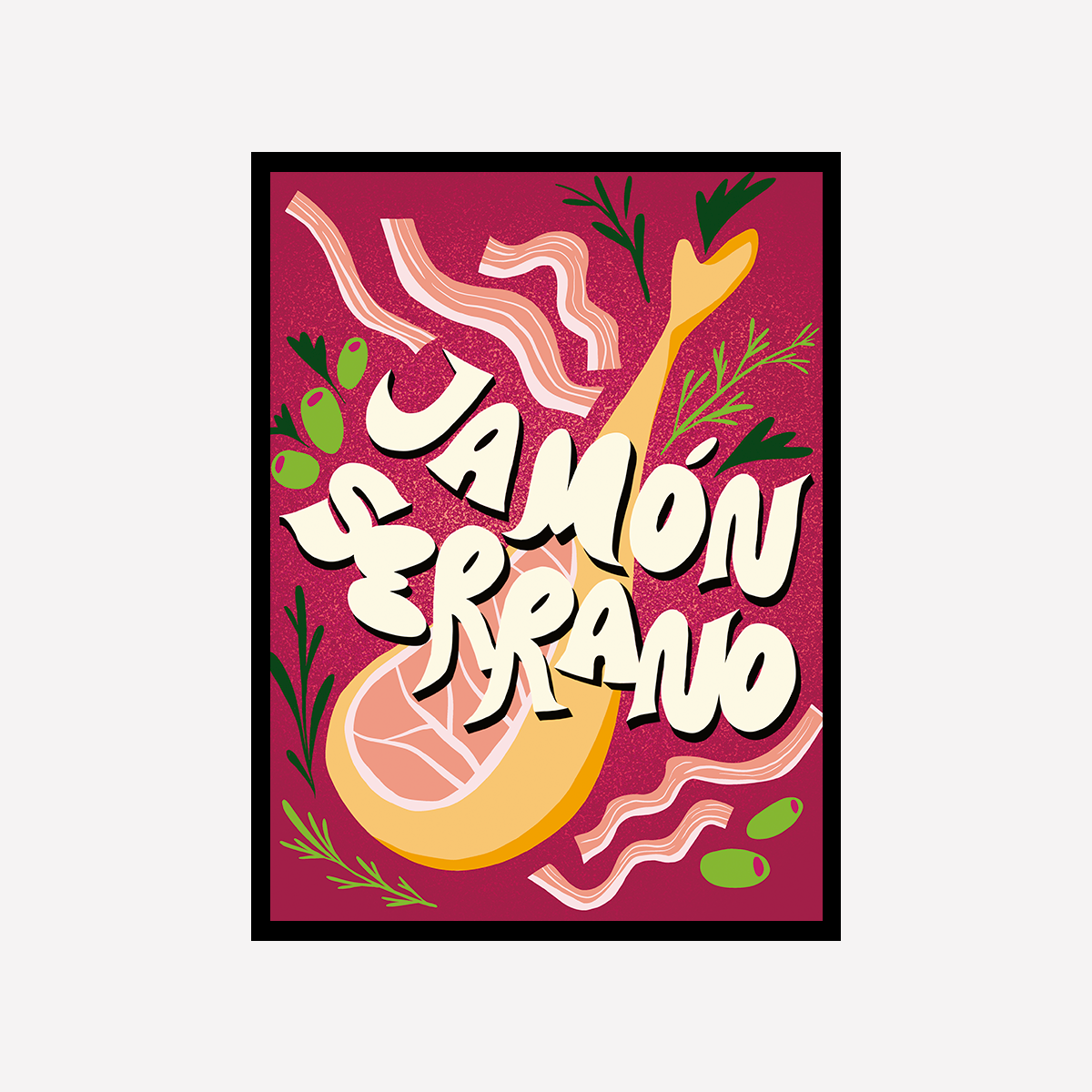 Jamon Serrano Lettering Gráfico Art Print