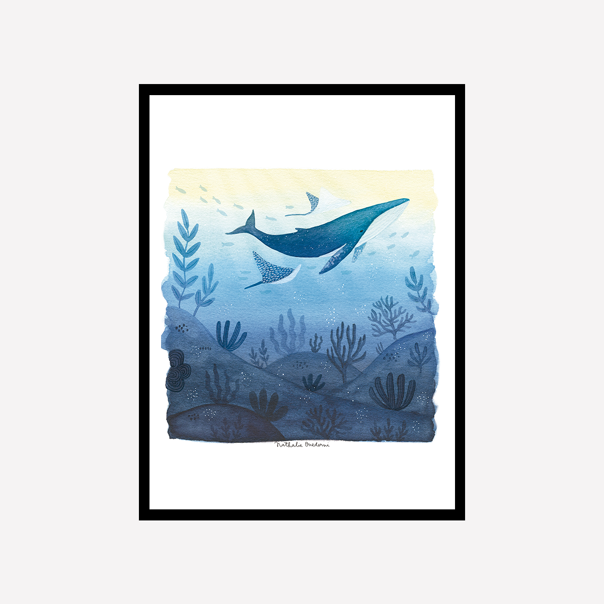 Whale and Rays in Corals Art Print