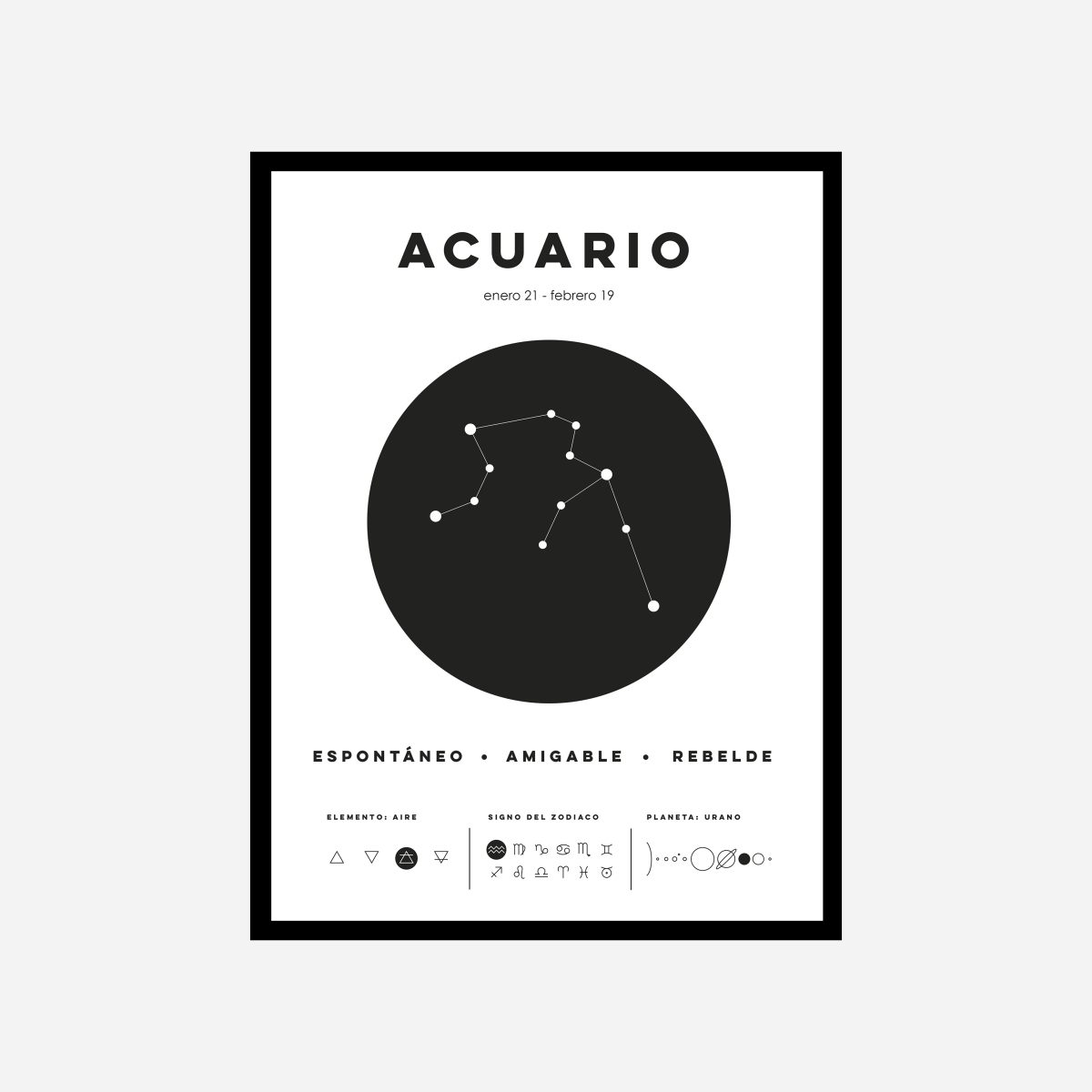 Acuario Zodiac Sign Art Print - DesignPlace