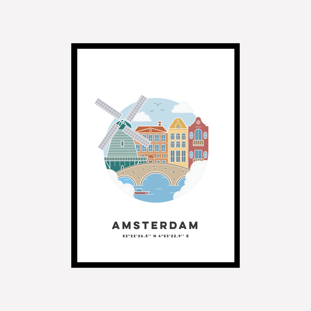 Amsterdam Cityscape Colour Art Print - DesignPlace