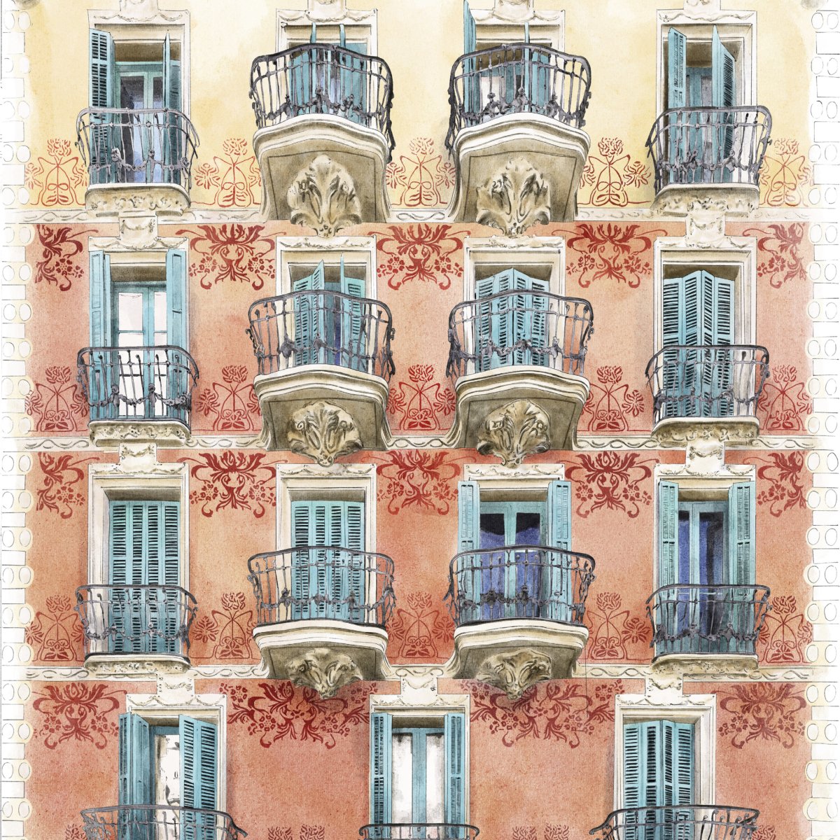 Balcones de Barcelona Amanecer Art Print - DesignPlace