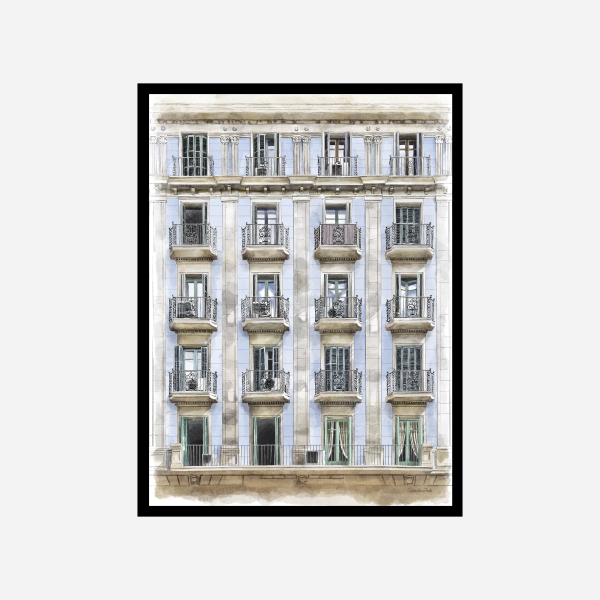 Balcones de Barcelona Azul Art Print - DesignPlace