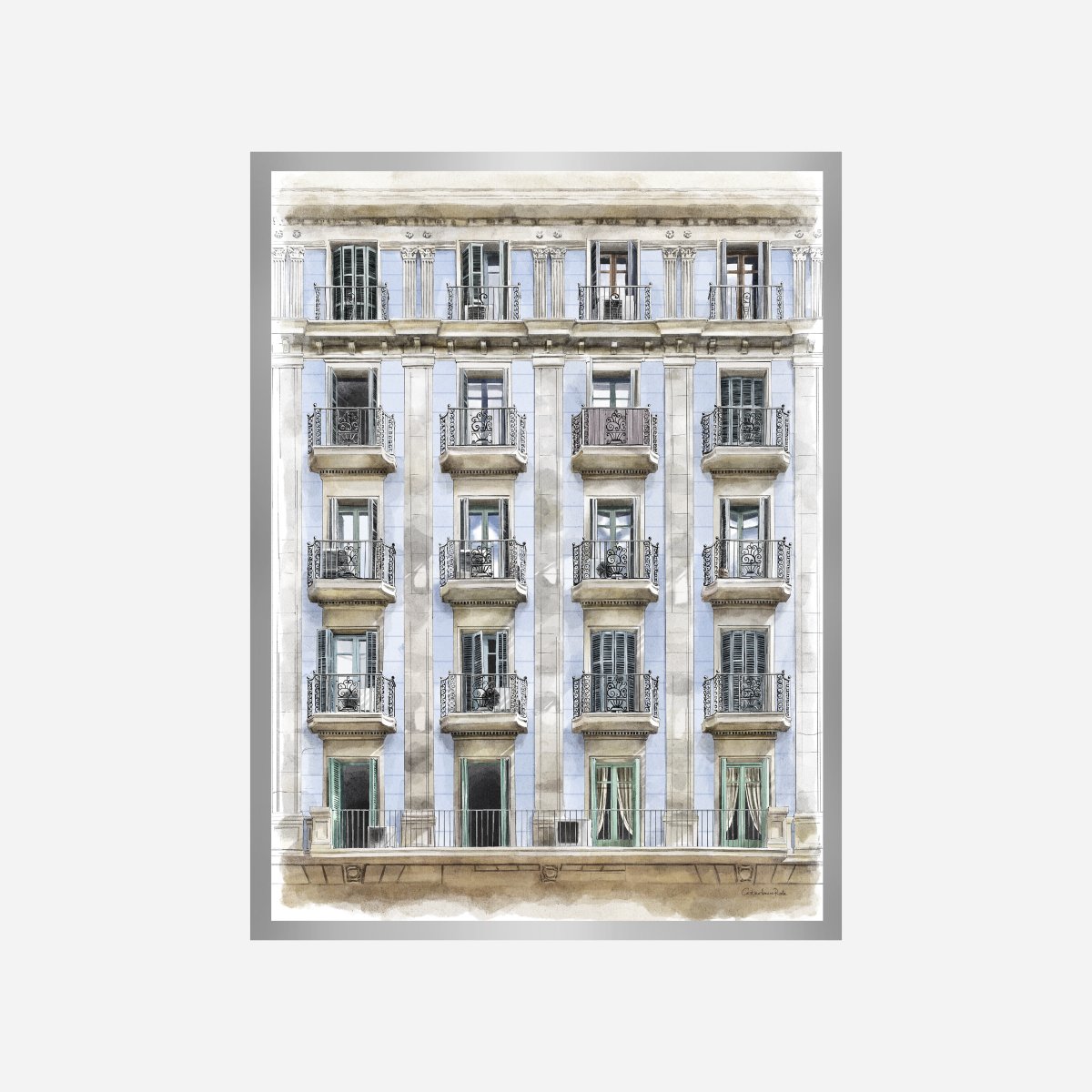 Balcones de Barcelona Azul Art Print - DesignPlace