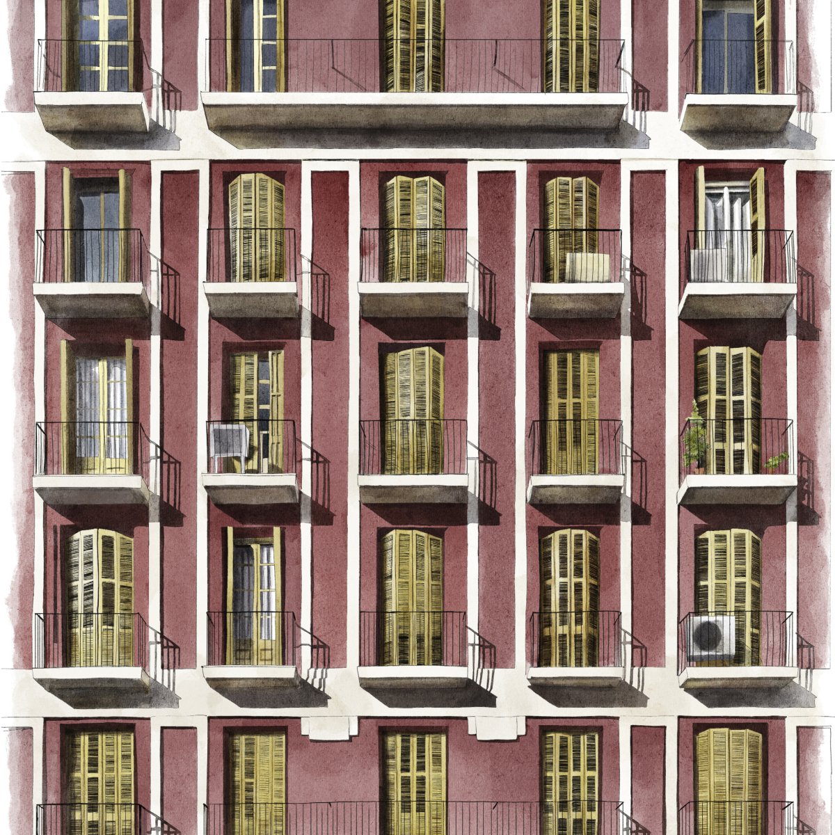 Balcones de Barcelona Rojo Art Print - DesignPlace