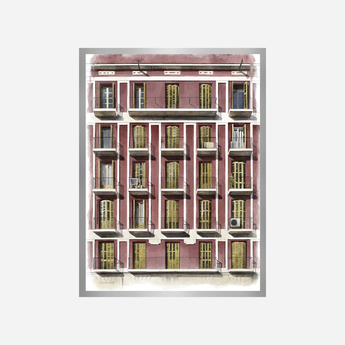 Balcones de Barcelona Rojo Art Print - DesignPlace