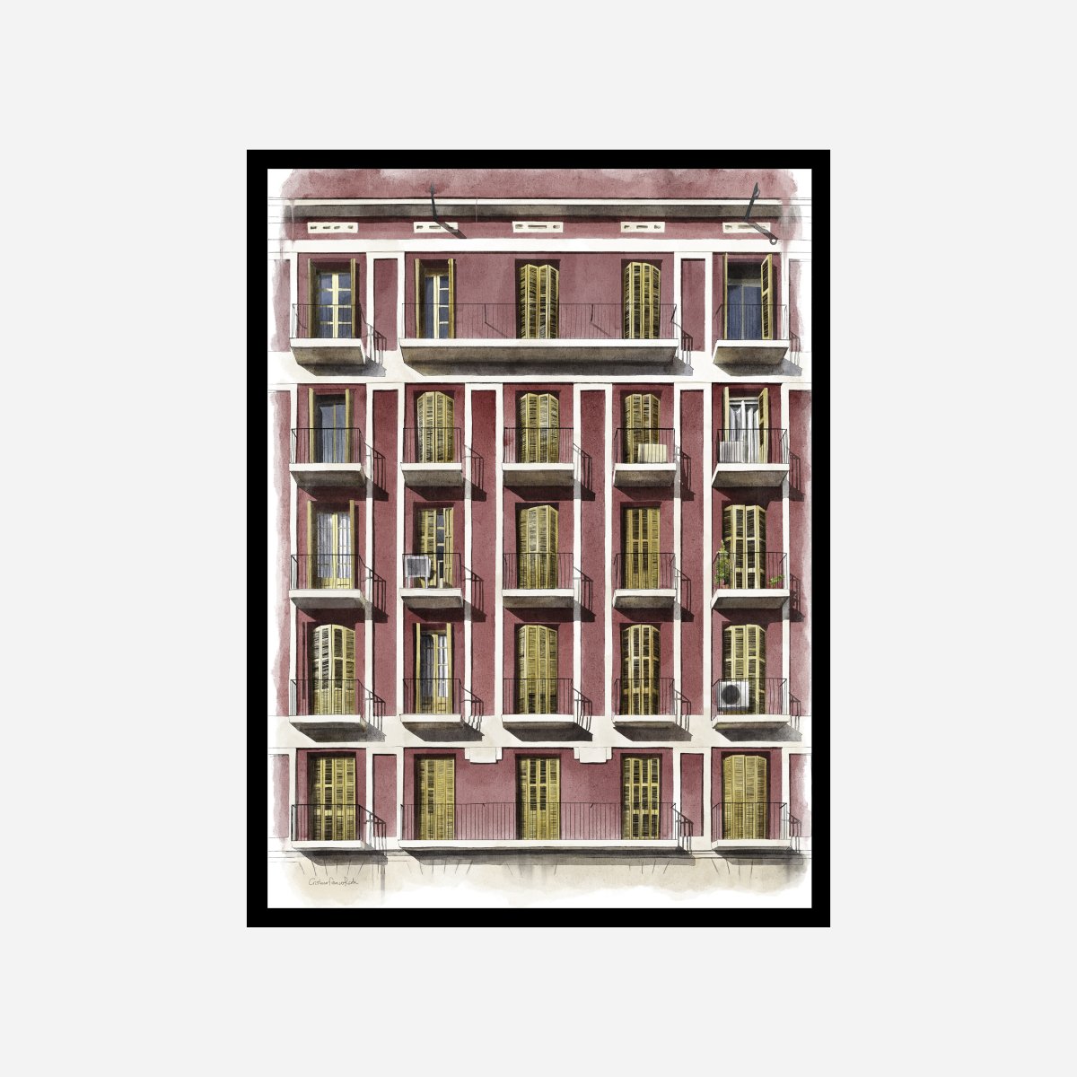 Balcones de Barcelona Rojo Art Print - DesignPlace