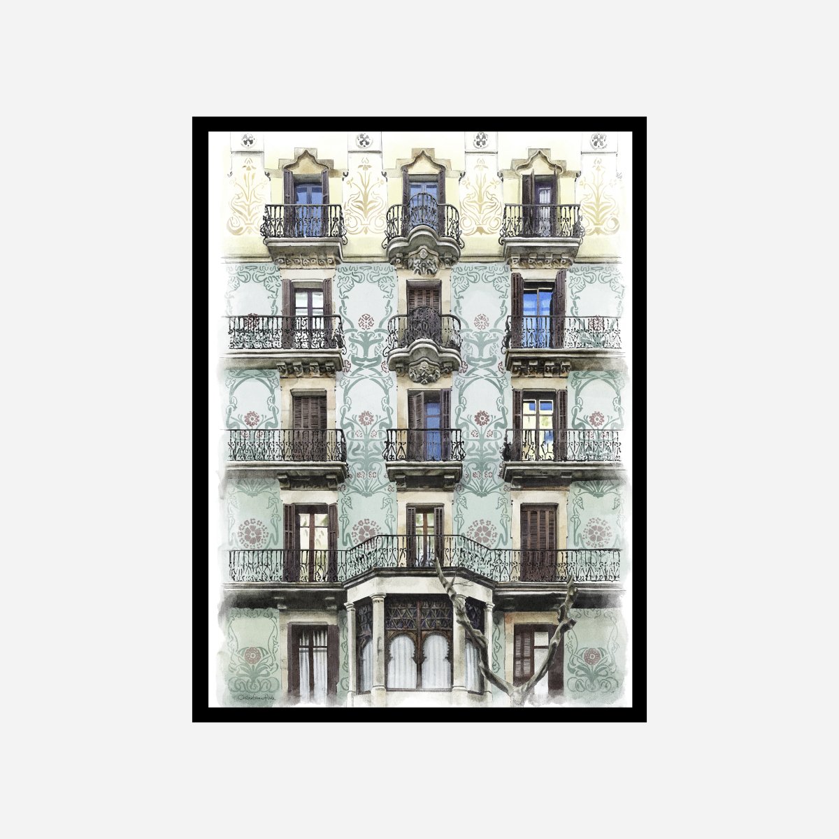 Balcones de Barcelona Verde Art Print - DesignPlace