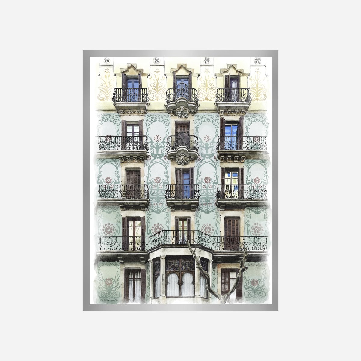 Balcones de Barcelona Verde Art Print - DesignPlace