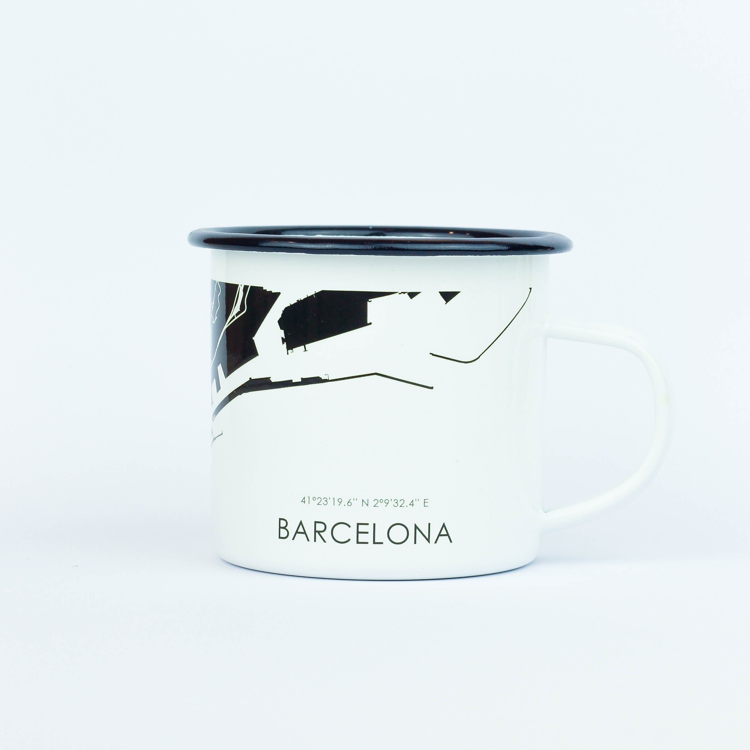 Barcelona Black & White Enamel Mug