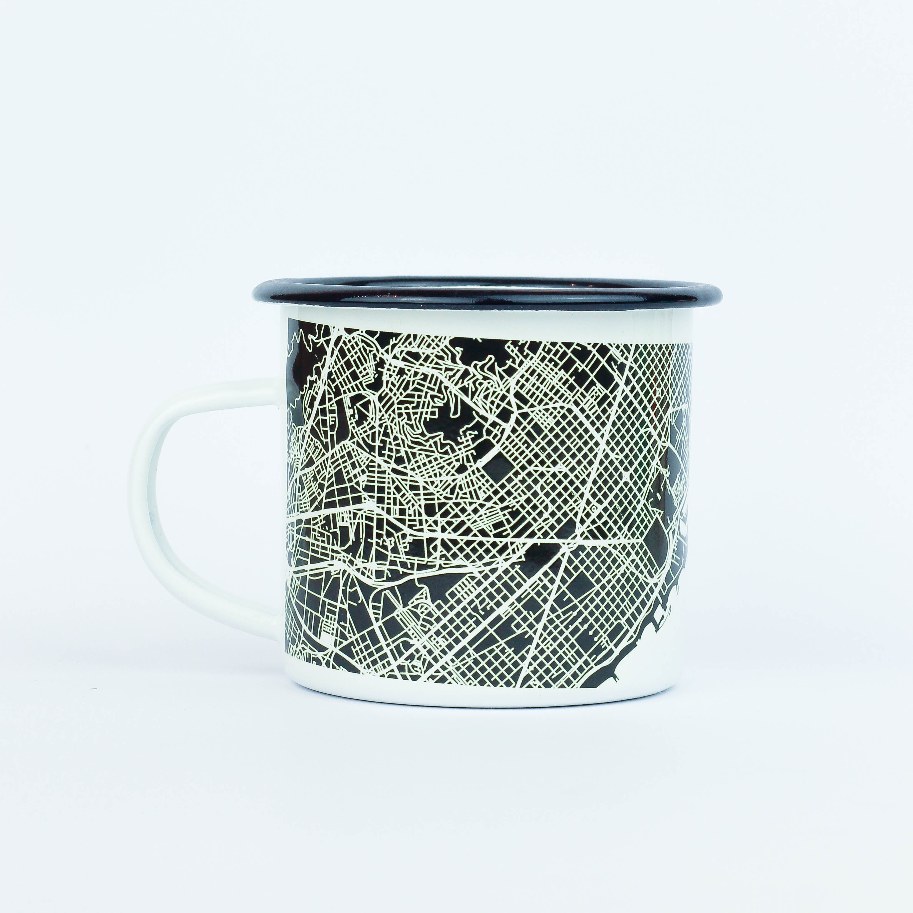 Barcelona Black & White Enamel Mug