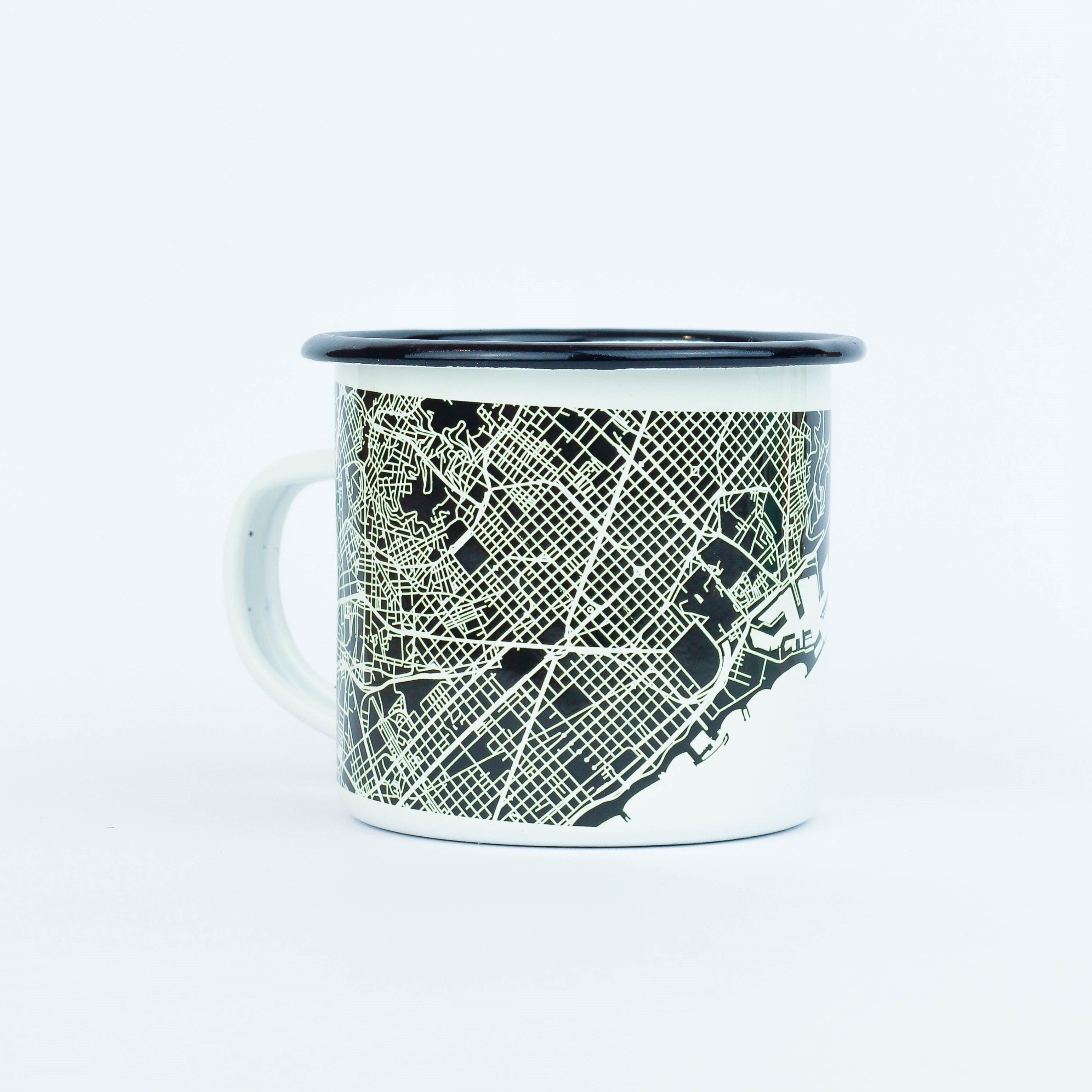 Barcelona Black & White Enamel Mug