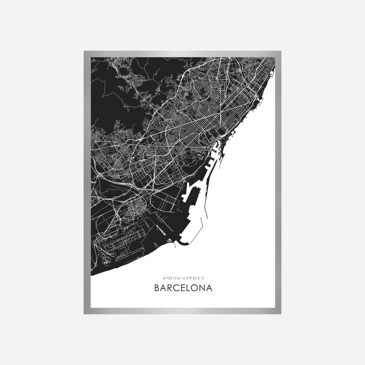 Barcelona Black & White Map Art Print - DesignPlace