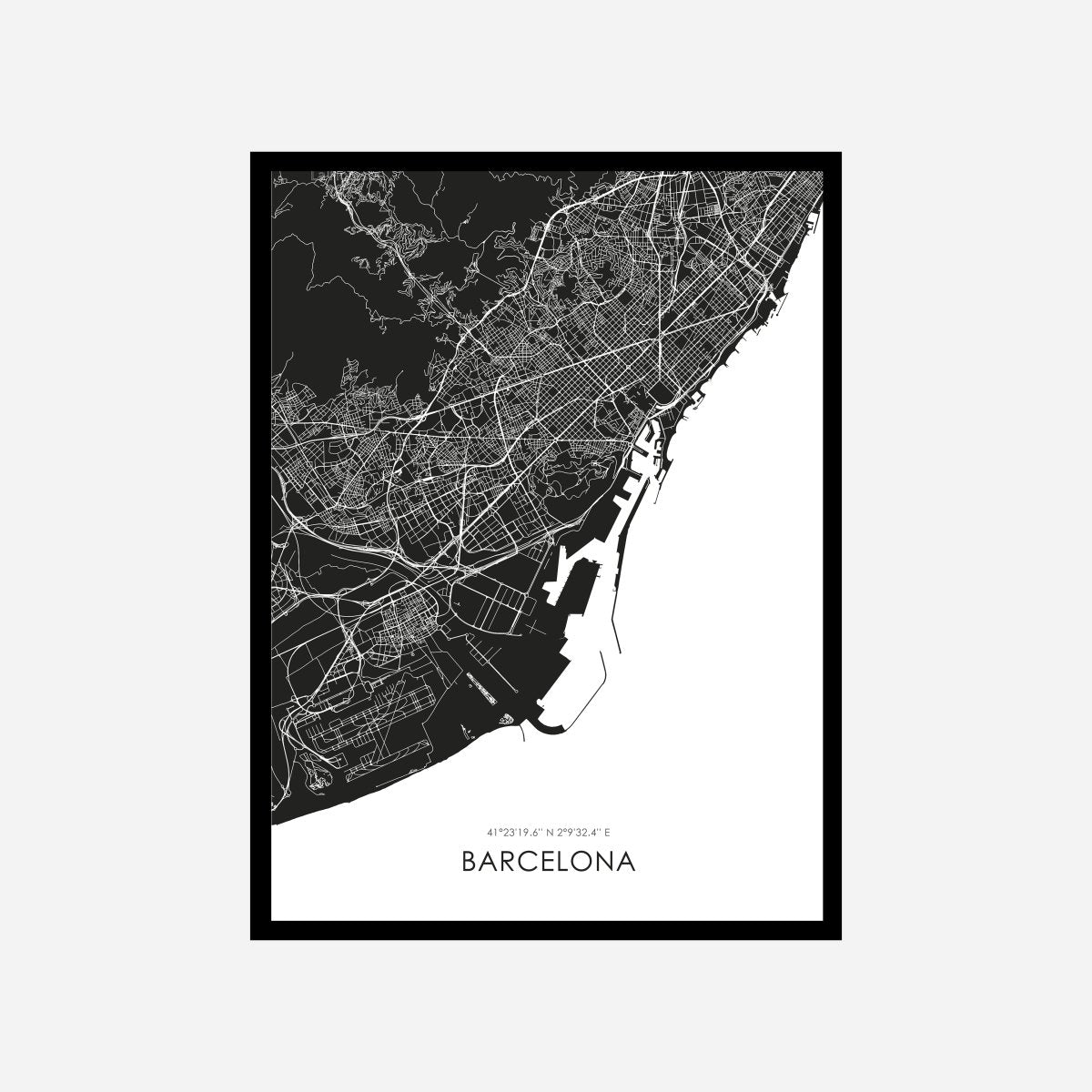 Barcelona Black & White Map Art Print - DesignPlace