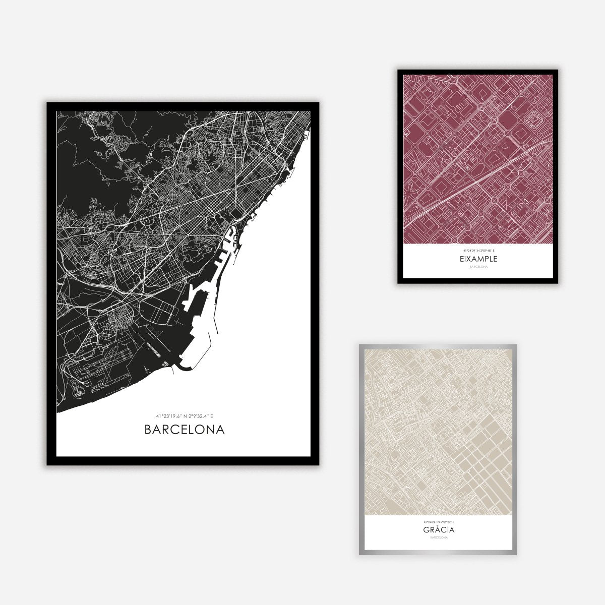 Barcelona Black & White Map Art Print - DesignPlace