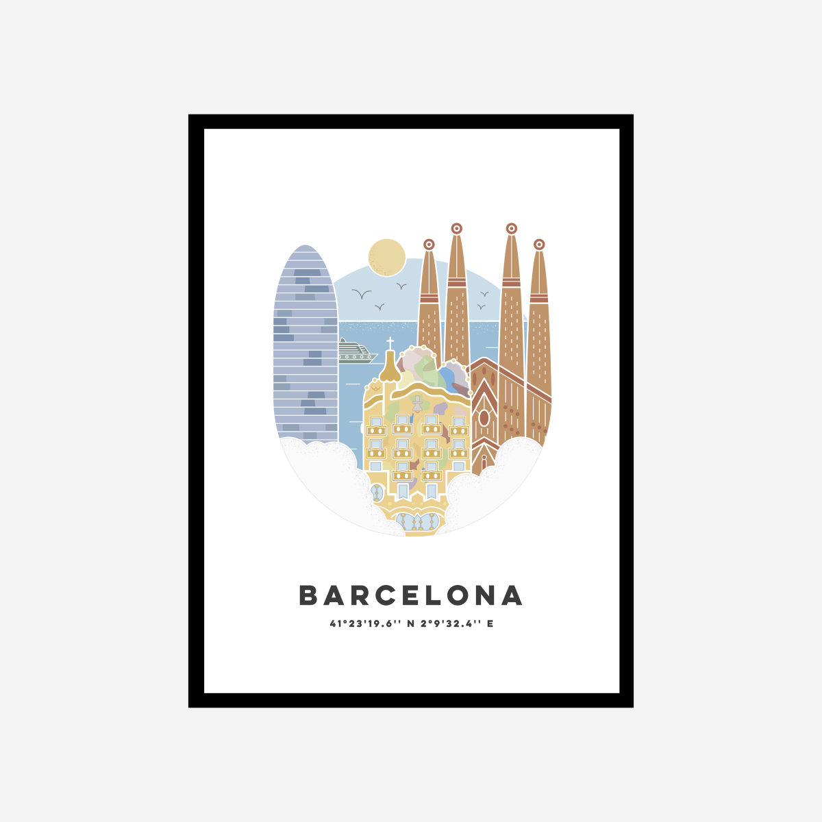 Barcelona Cityscape Colour Art Print - DesignPlace