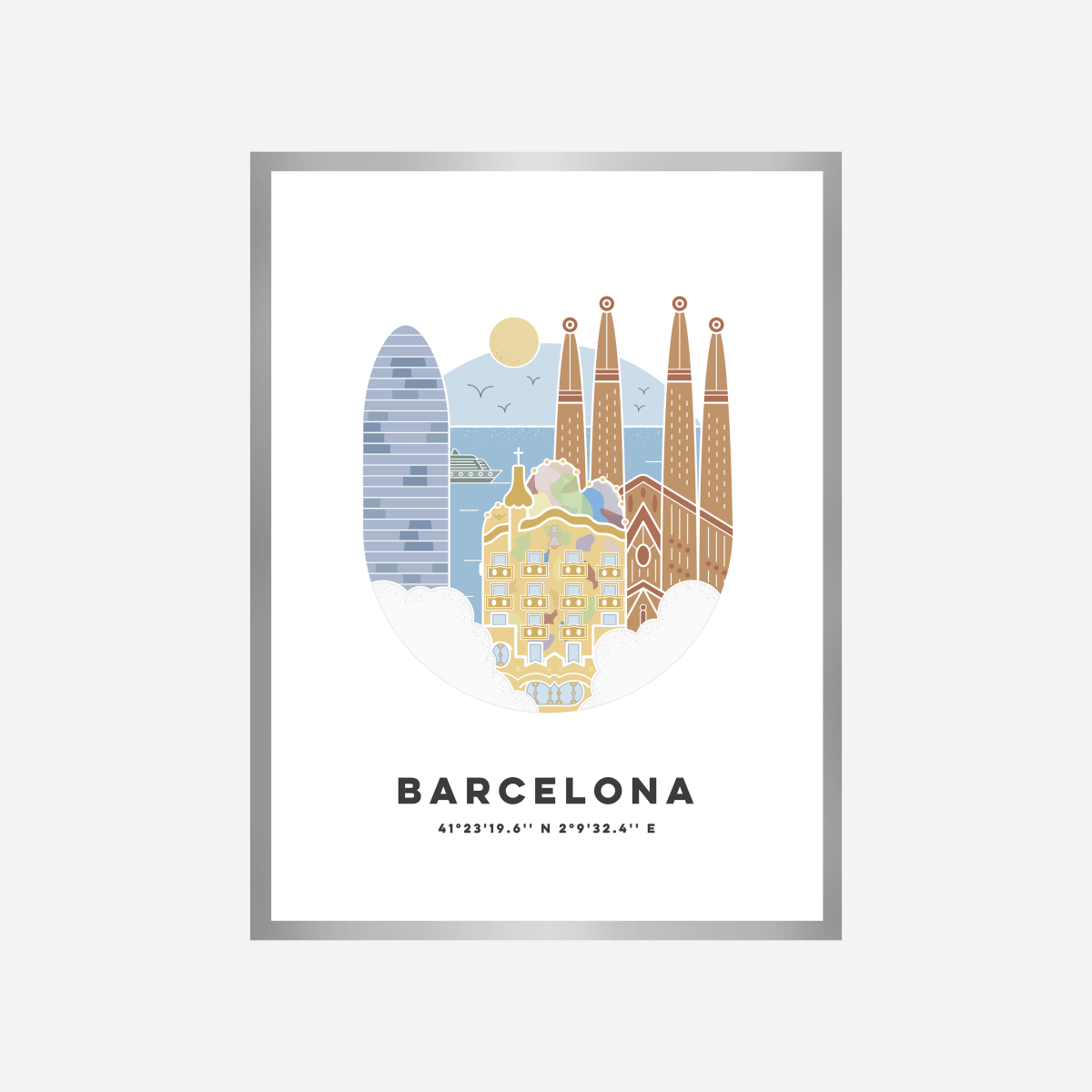 Barcelona Cityscape Colour Art Print - DesignPlace