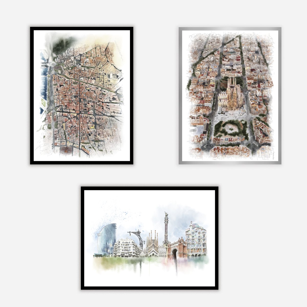 Barcelona Skyline de Acuarela Art Print - DesignPlace