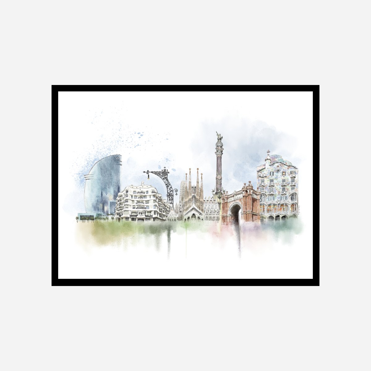 Barcelona Skyline de Acuarela Art Print - DesignPlace