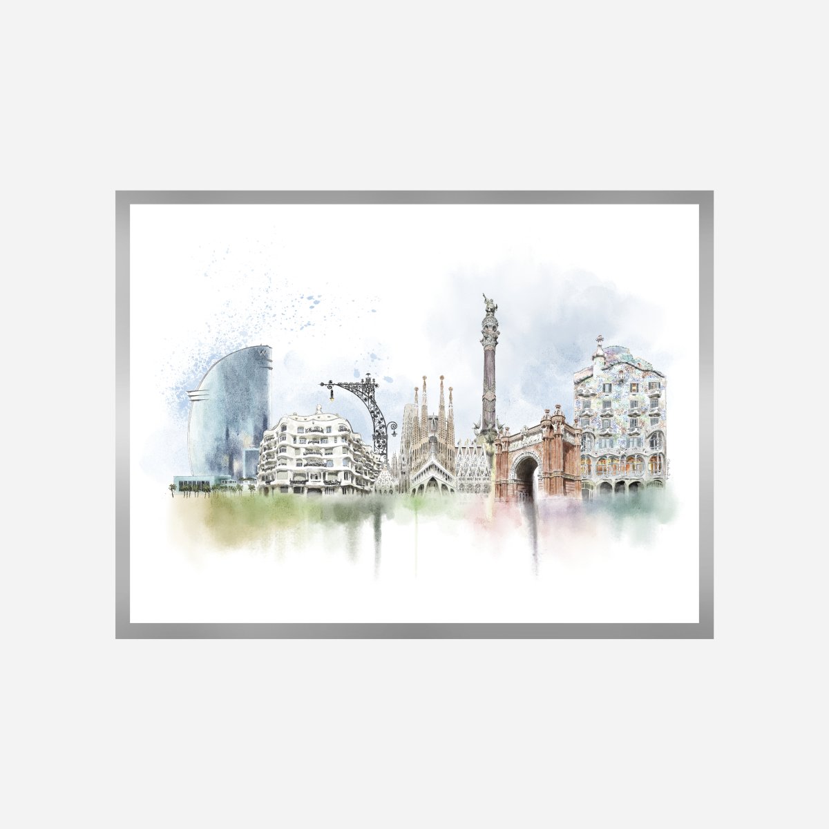 Barcelona Skyline de Acuarela Art Print - DesignPlace