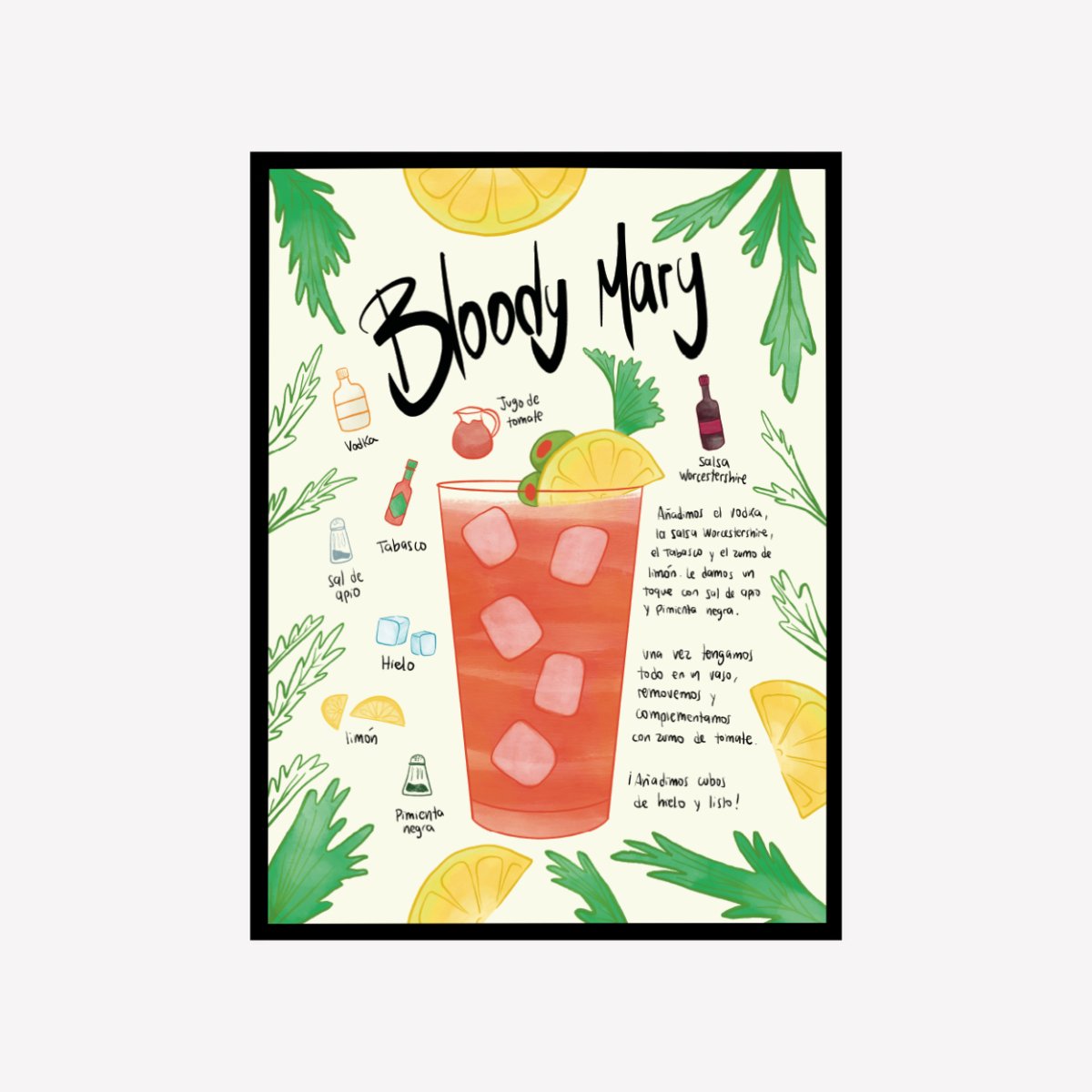 Bloody Mary Receta Art Print - DesignPlace