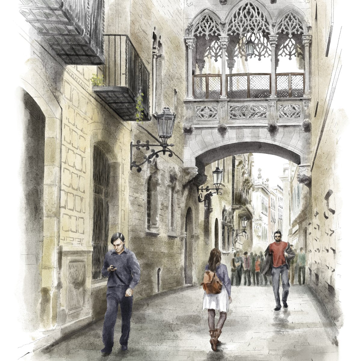 Carrer del Bisbe de día Art Print - DesignPlace