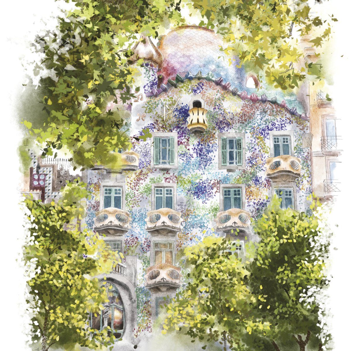 Casa Batllo en Verde Art Print - DesignPlace