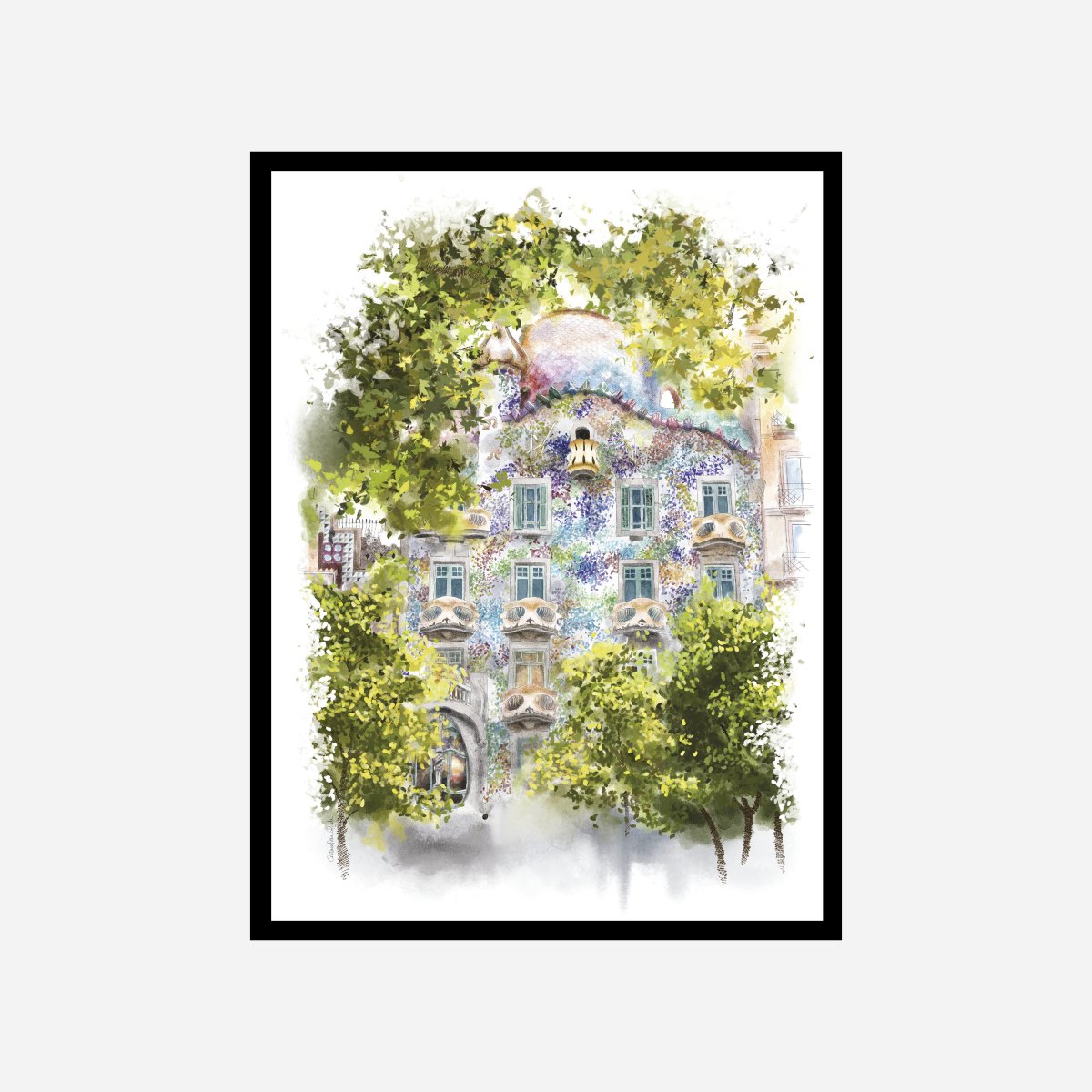 Casa Batllo en Verde Art Print - DesignPlace