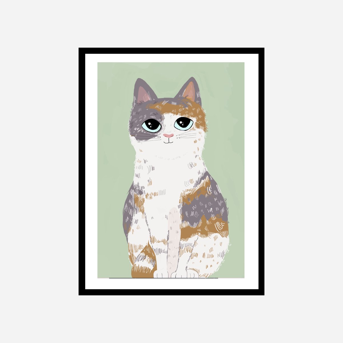 Cat Blue Green Art Print - DesignPlace