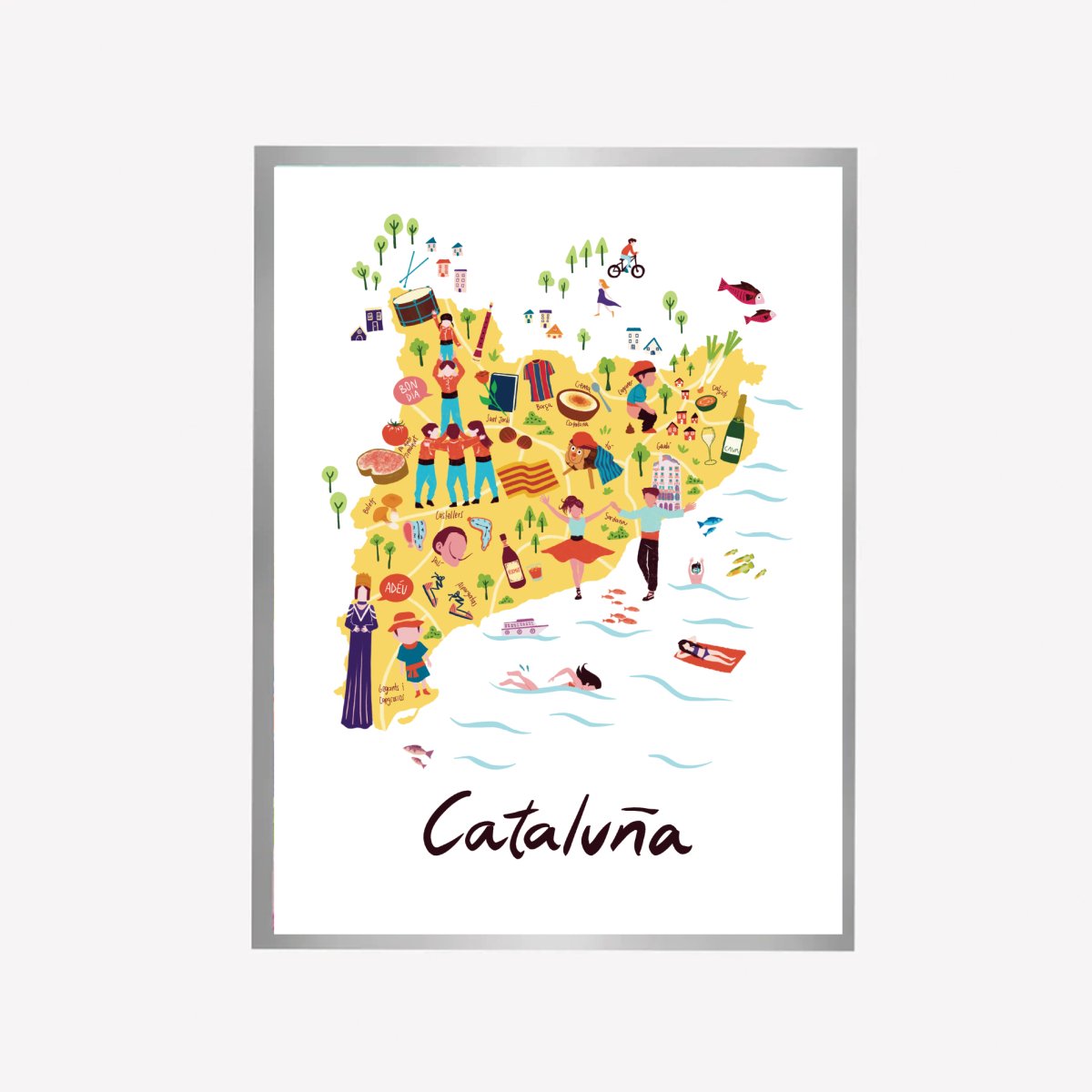 Cataluña Illustrated Map Art Print - DesignPlace