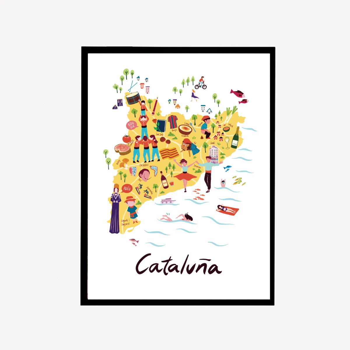 Cataluña Illustrated Map Art Print - DesignPlace