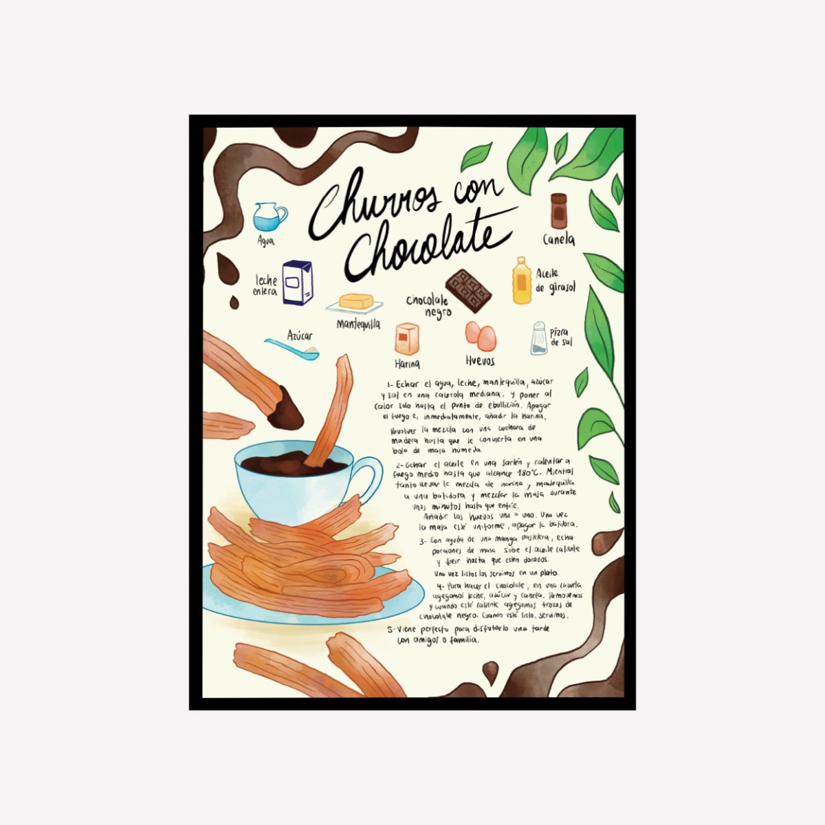 Churros Con Chocolate Receta Art Print - DesignPlace