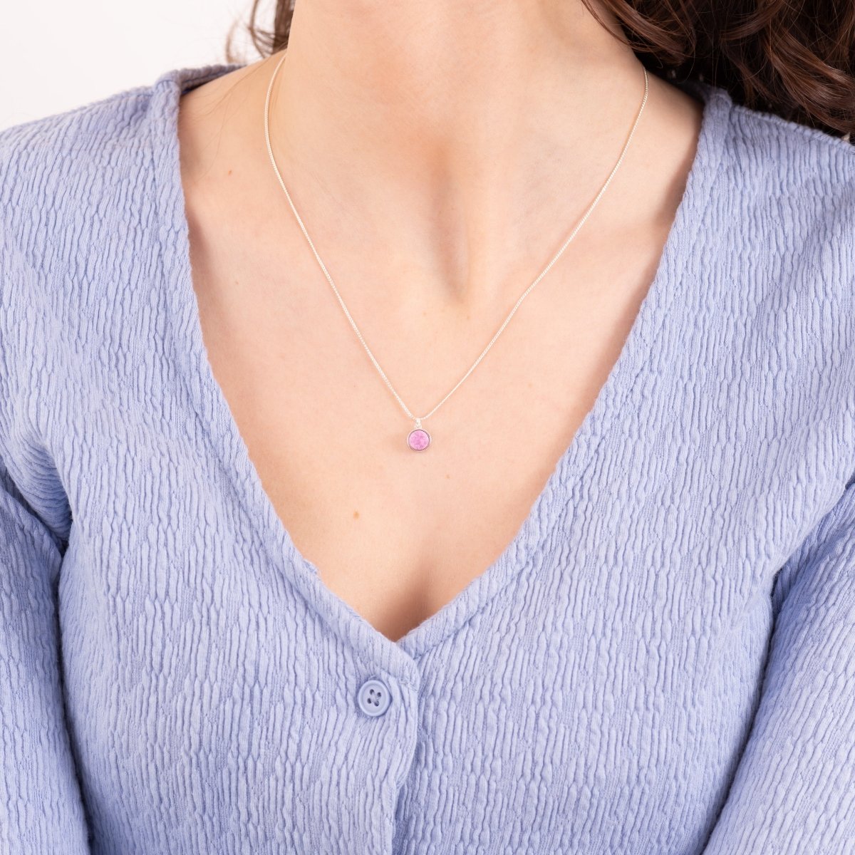 Collar Piedra Drusa Rosa Plateado - DesignPlace