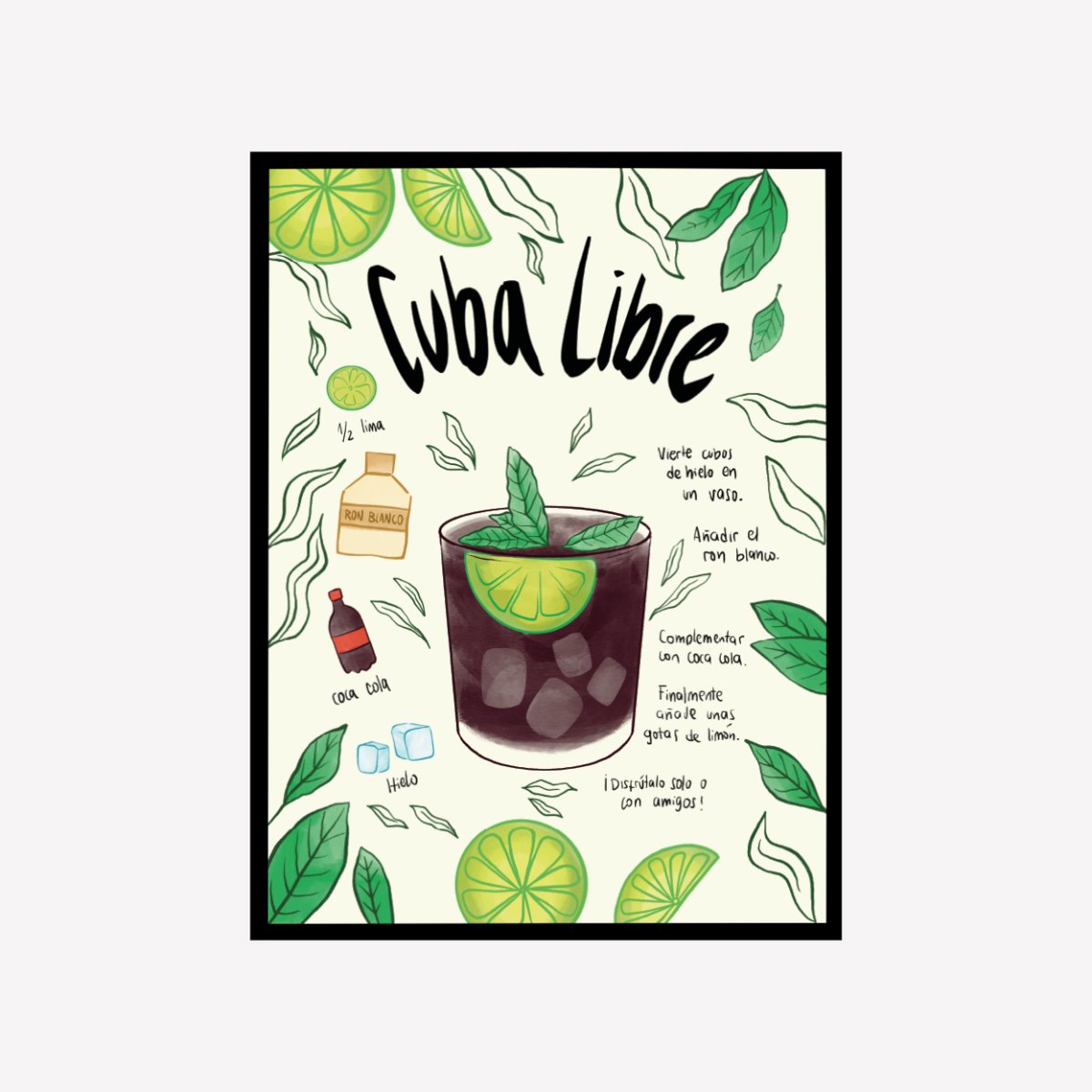 Cuba Libre Receta Art Print - DesignPlace