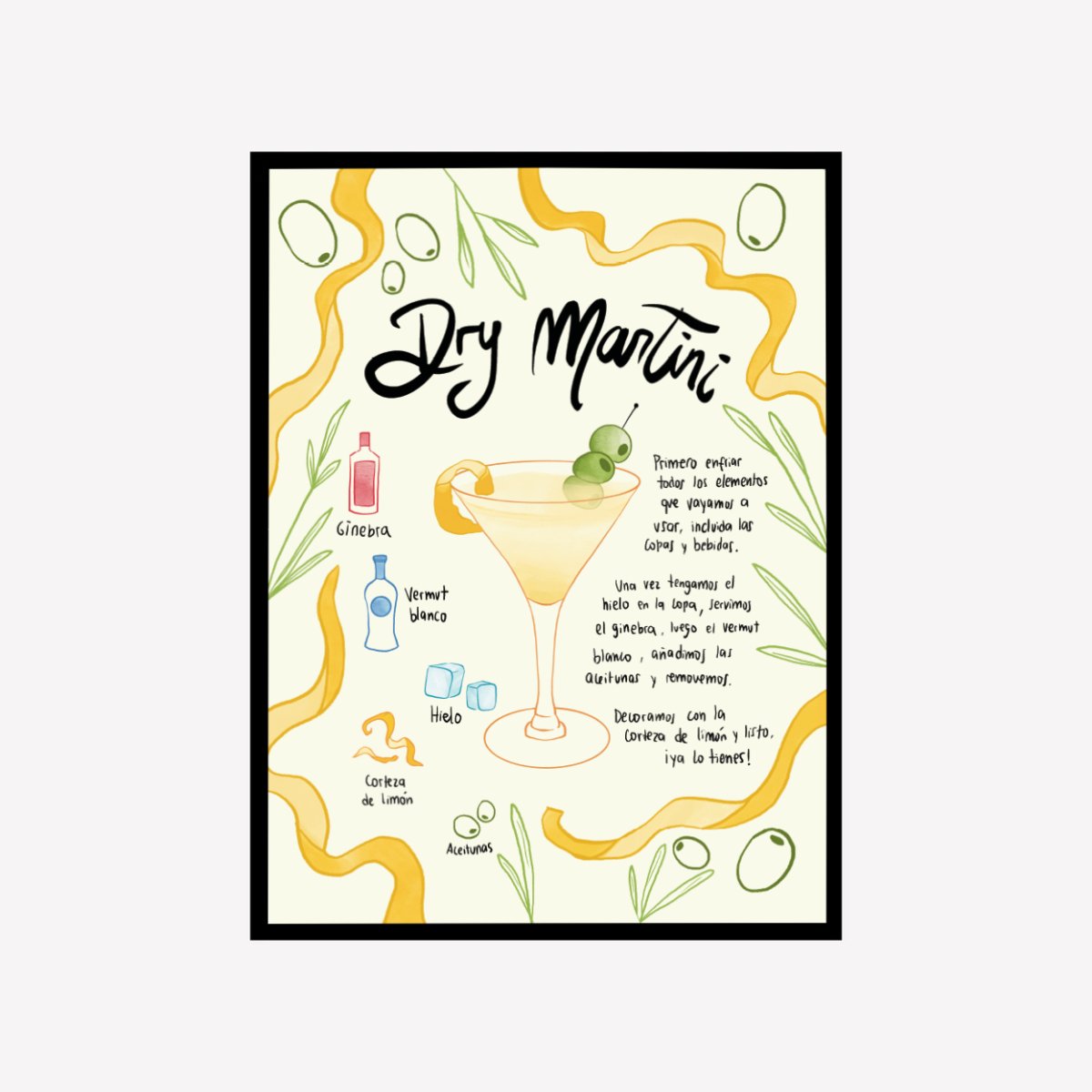 Dry Martini Receta Art Print - DesignPlace