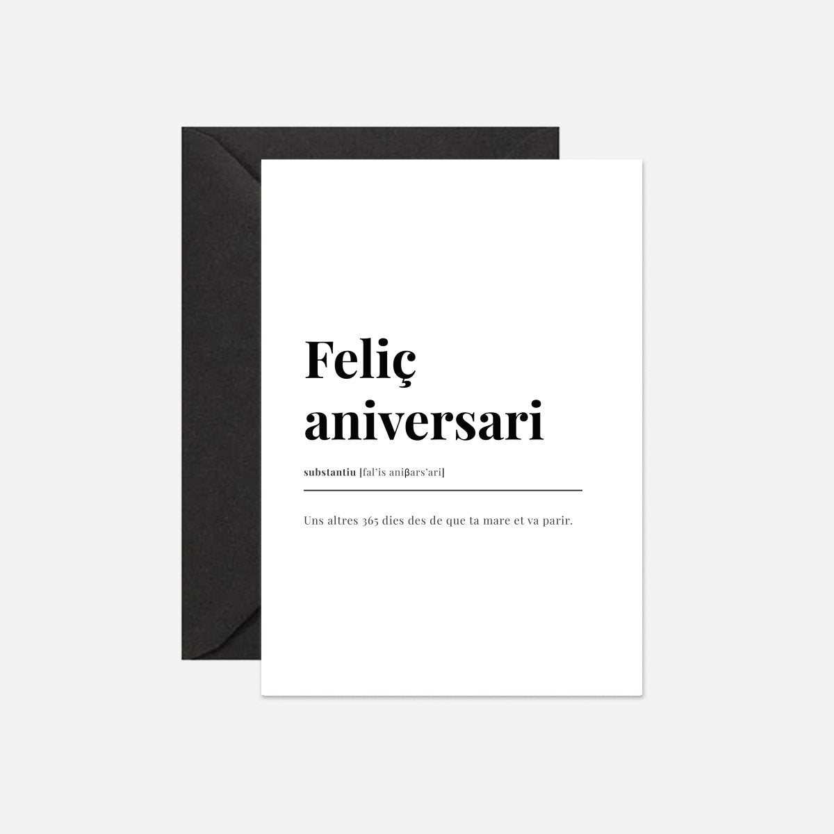 Feliç Aniversari Dictionary Card - DesignPlace