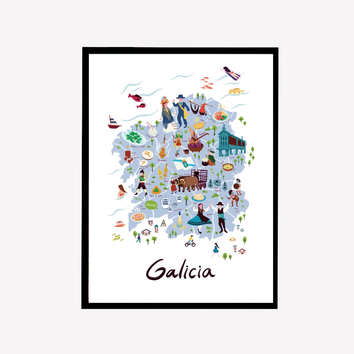 Galicia Illustrated Map Art Print - DesignPlace