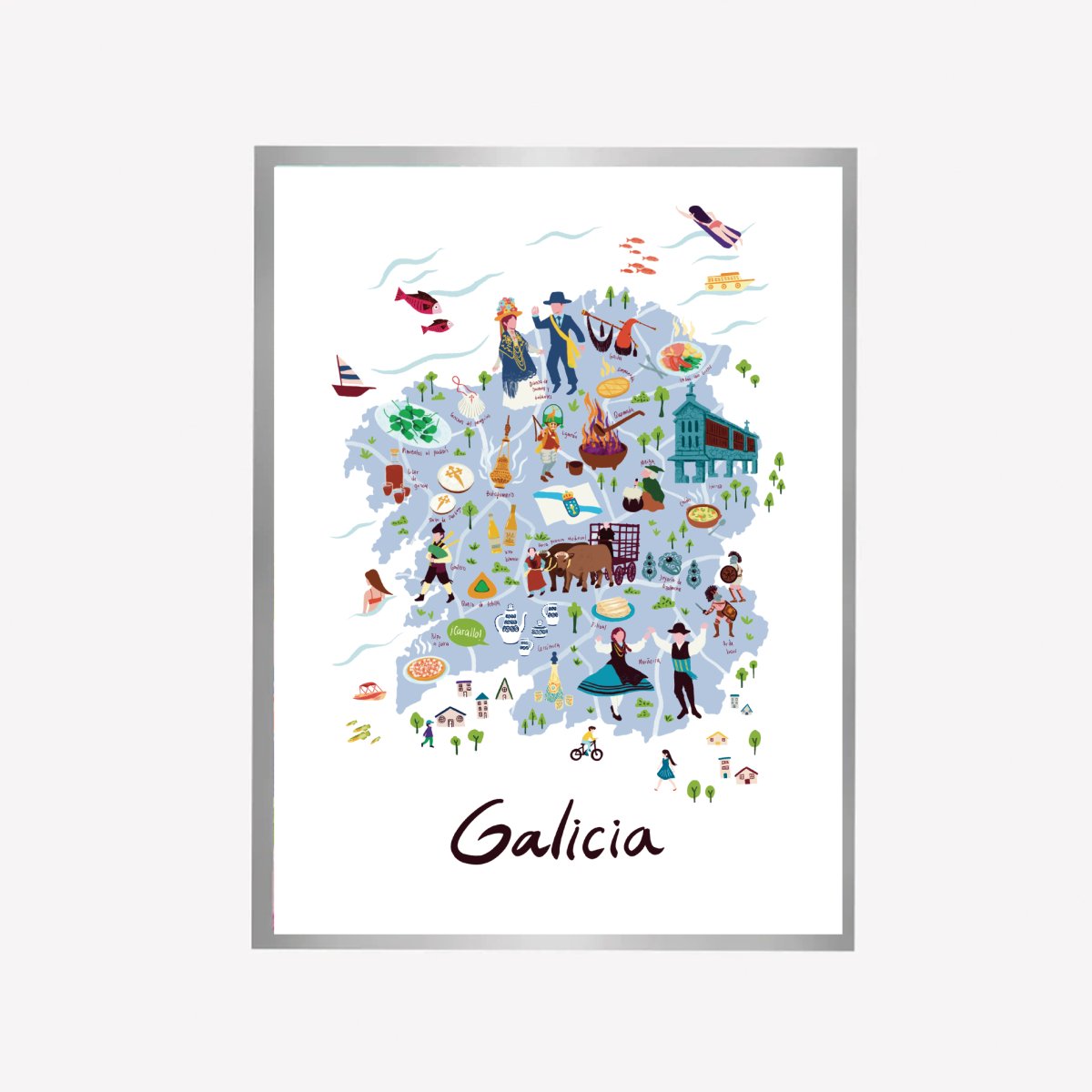 Galicia Illustrated Map Art Print - DesignPlace