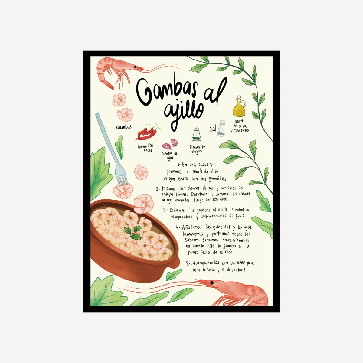 Gambas al Ajillo Receta Art Print - DesignPlace