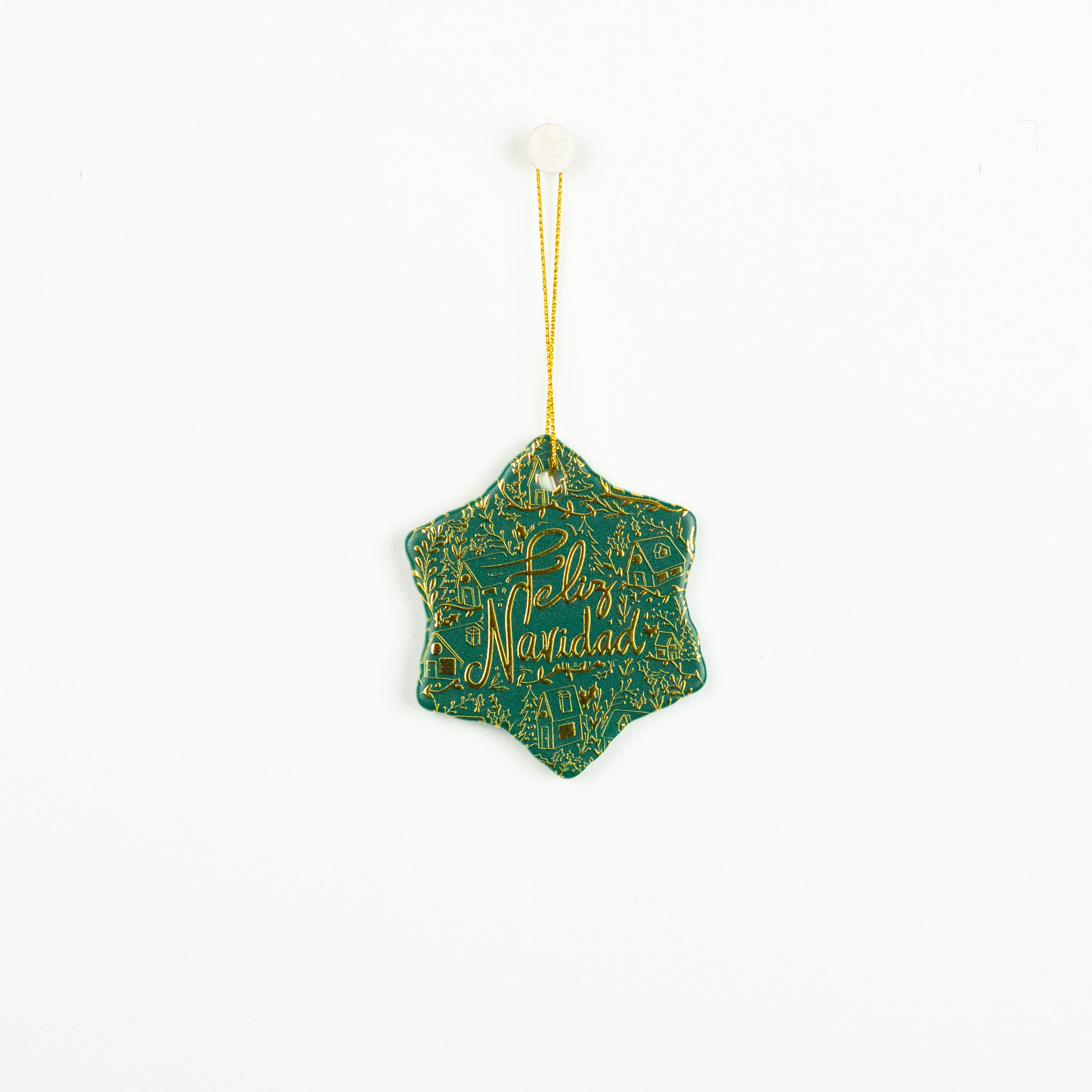 Green Star Feliz Navidad Ornament