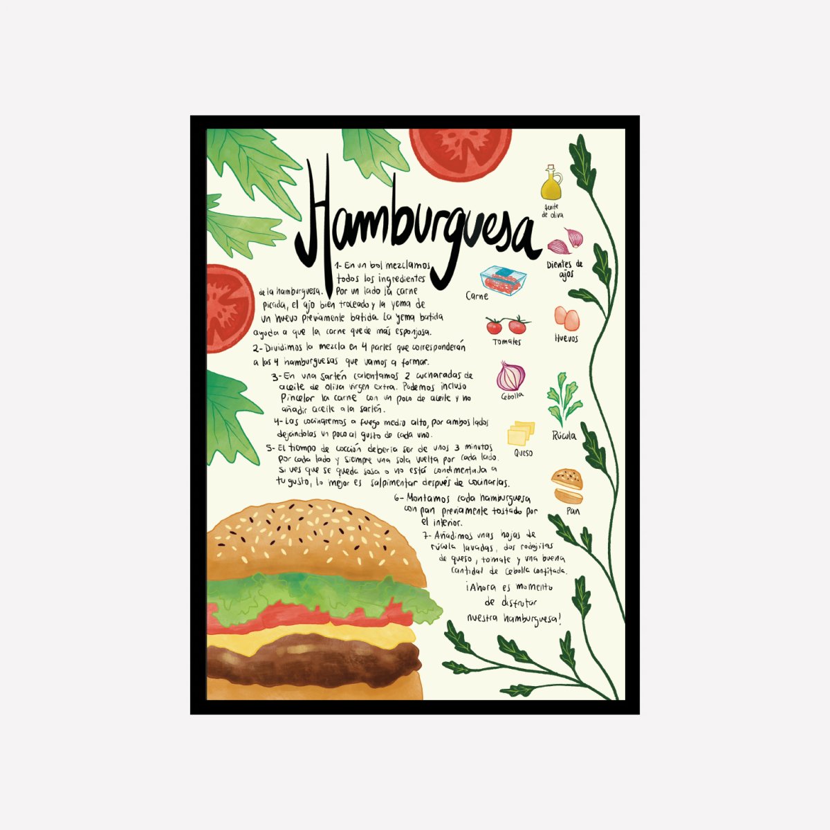 Hamburguesa Receta Art Print - DesignPlace