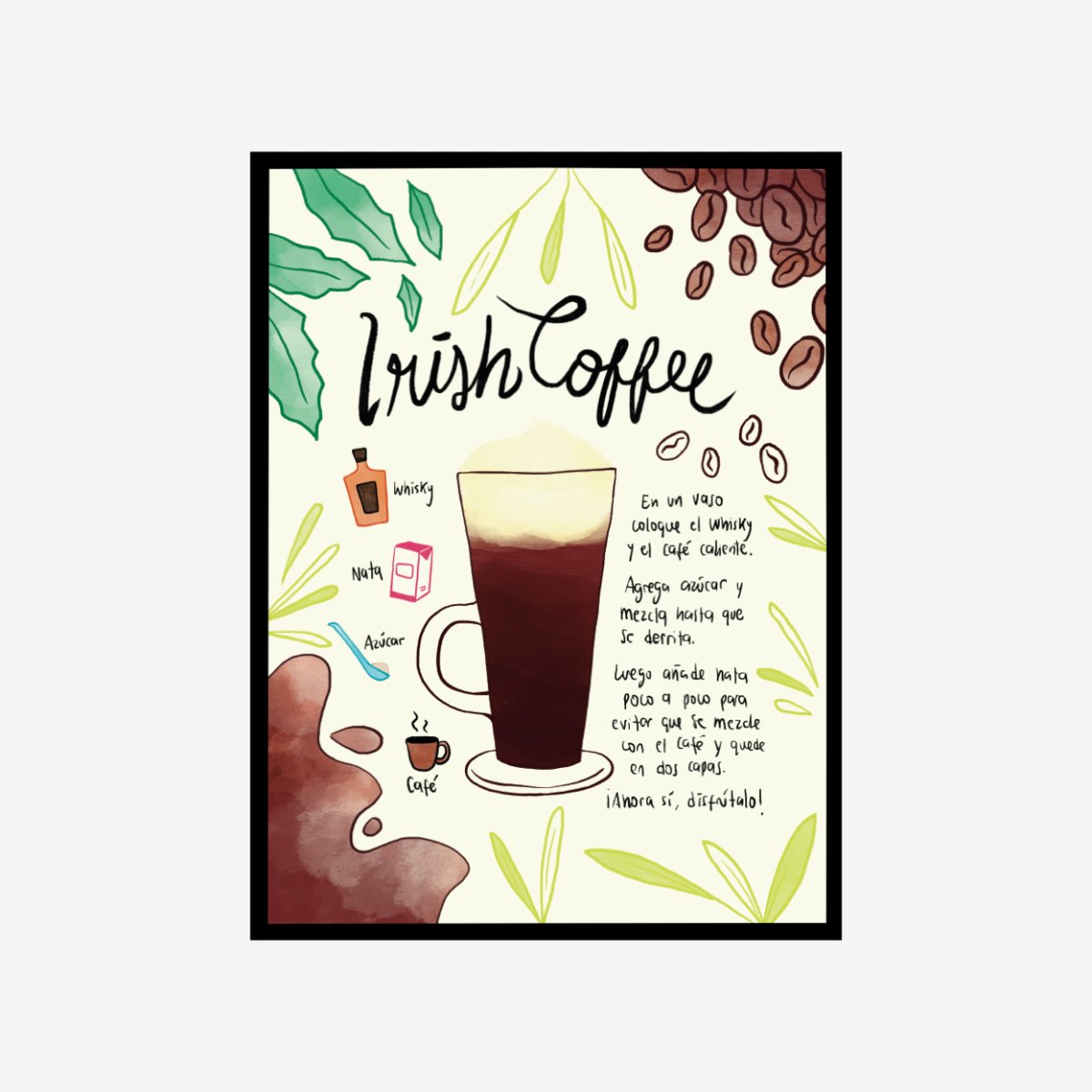 Irish Coffee Receta Art Print - DesignPlace