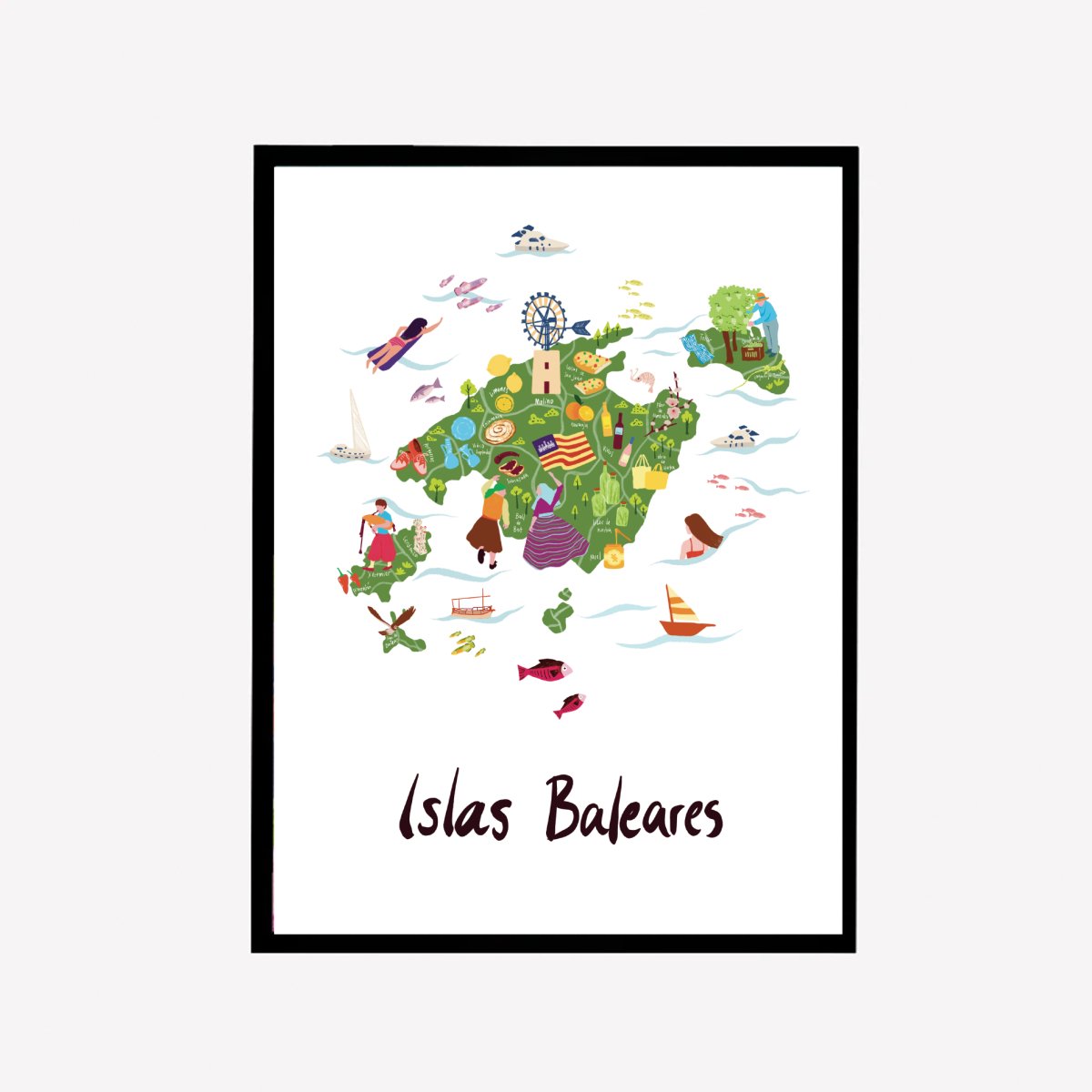 Islas Baleares Illustrated Map Art Print - DesignPlace